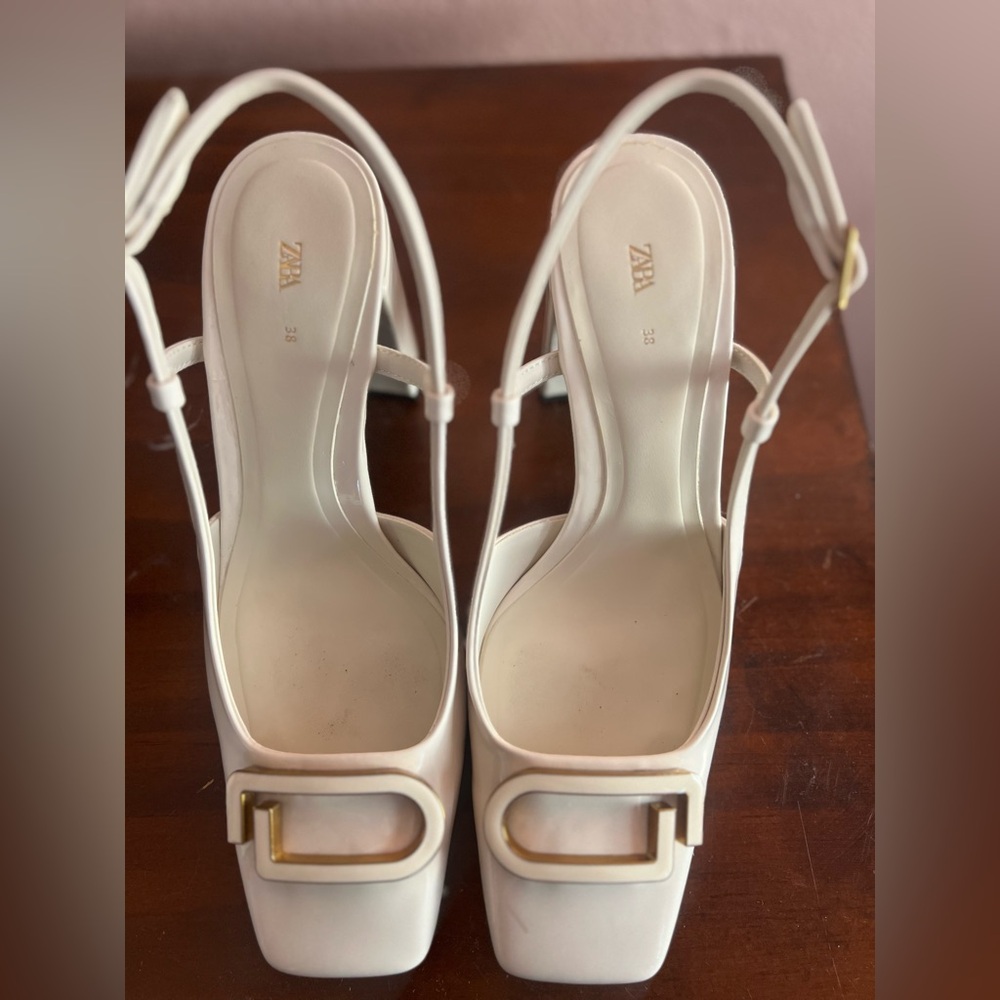 Zara White Block Slingback (Gently used)